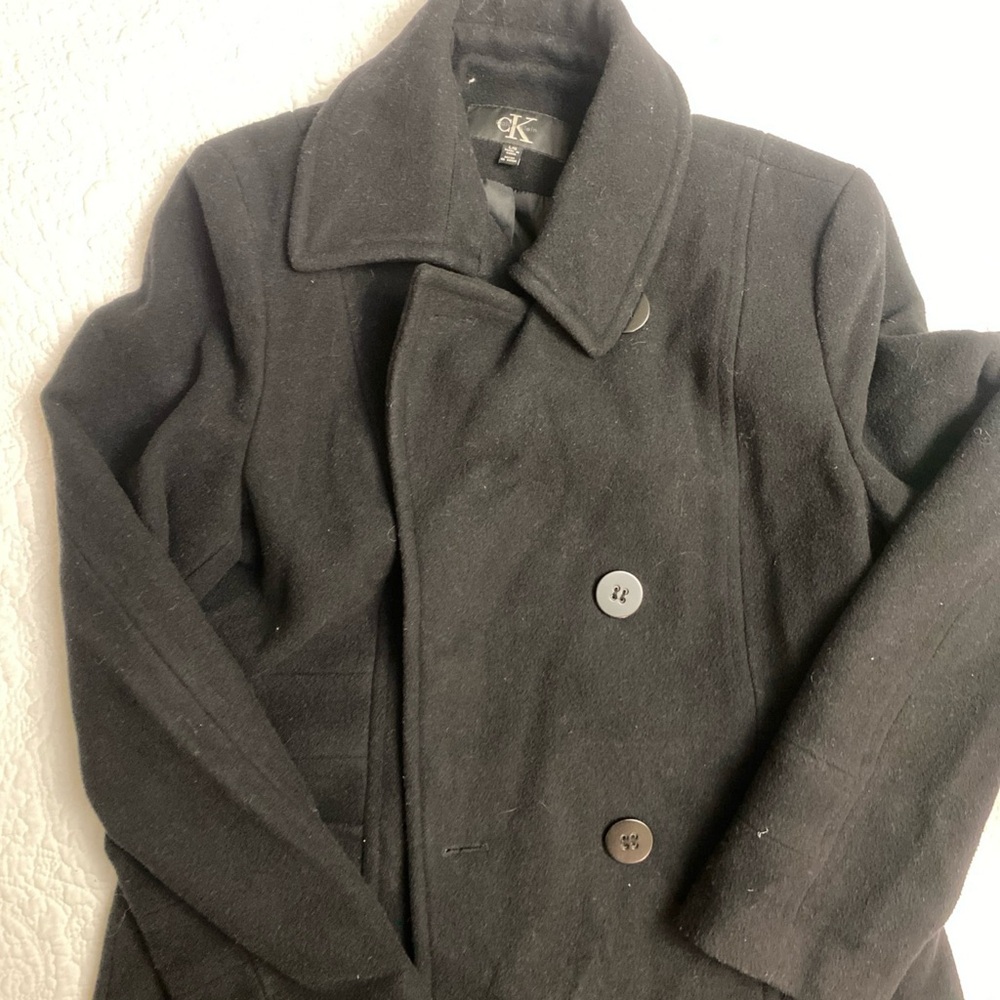 Calvin Klein Women’s Black Wool Blend Double Breasted Business Pea Coat Size L